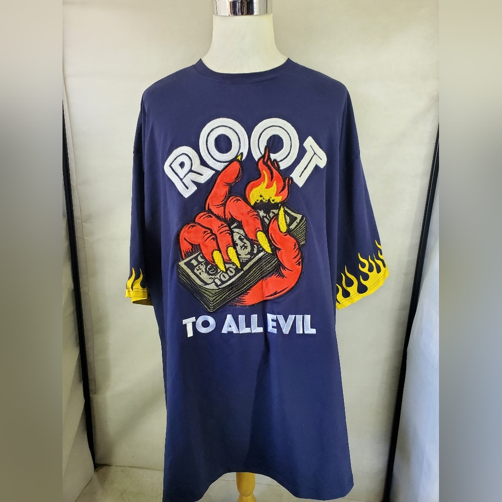 MAKOBI ROOT TO ALL EVIL Embroidered Shirt Men's 5XB Blue Short Sleeve NWOT